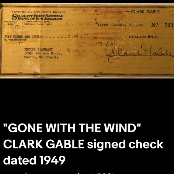 Signed Clark Gable check from 1949. - Picture 1 of 1